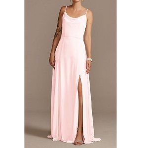 David's Bridal Cowl Neck Chiffon Bridesmaid Dress in Petal Pink